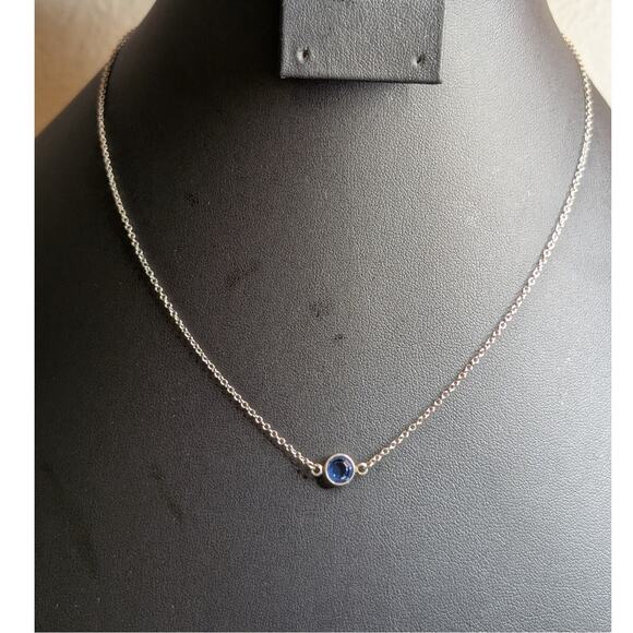 925 Sterling Silver Floating Blue Crystal Pendant 17" Necklace - Picture 1 of 5